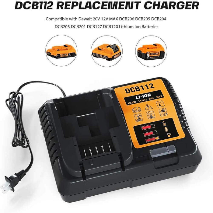 For Dewalt 20V Max Battery | DCB200 6.0Ah Li-ion Battery 2&4 Pack With DCB112 charger For Dewalt 20V Battery Charger | Replace DCB112 DCB107 DCB105