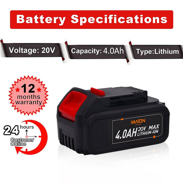6 Pack 4.0Ah For Dewalt 20V Battery Replacement | DCB204-2 Li-ion