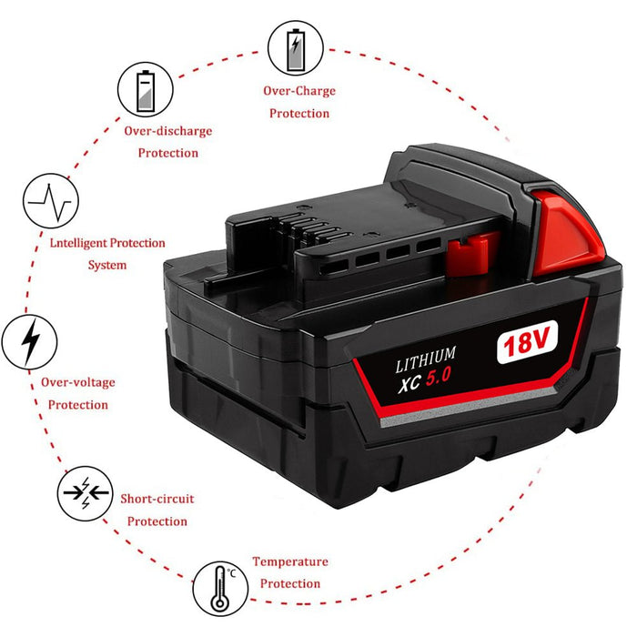 For Milwaukee 18V Battery 5Ah Replacement | M18 Battery