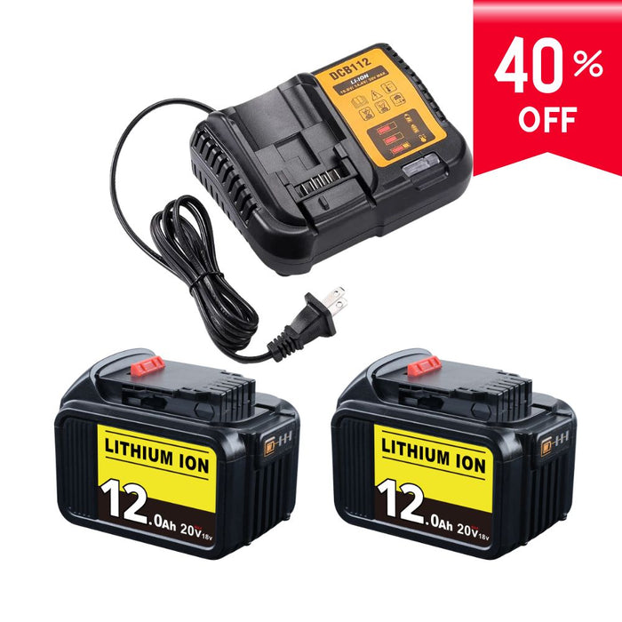 For Dewalt 20V Battery 12Ah Replacement | DCB205 Li-ion Battery 2Pack & Charger for Dewalt 20V & 12V Li-Ion Battery | Replace DCB115 DCB107 DCB100 DCB112-2026SS