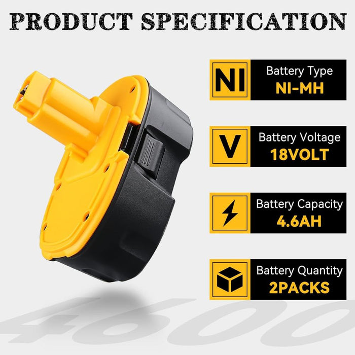 For Dewalt 18V DC9099  XRP Battery Replacement | DC9096 4.6AH Ni-MH Battery 4  Pack
