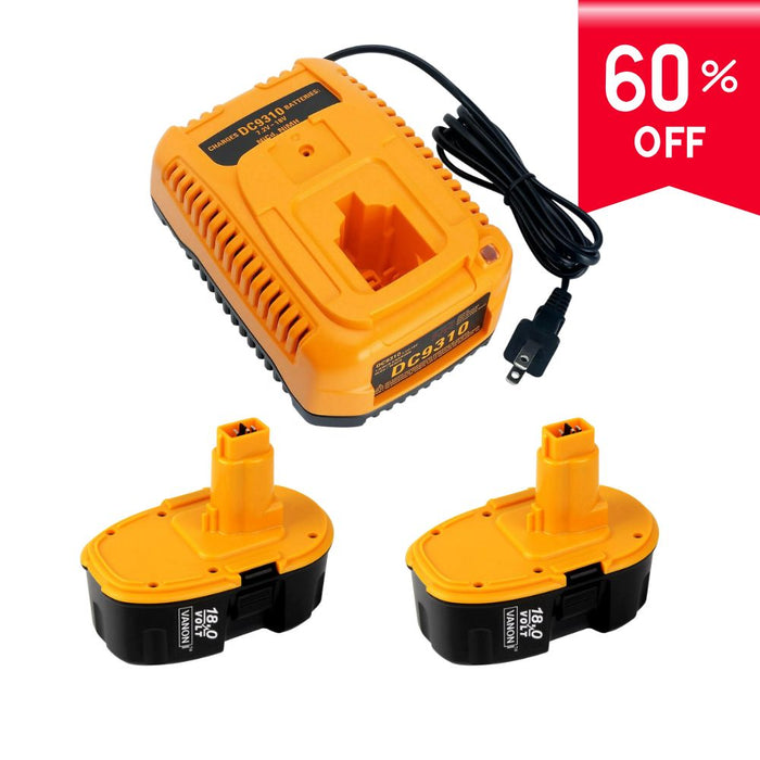 For DeWalt 18V XRP Li-ion Batteries 6.0Ah Replacement |  DC9096 DC9099 Battery 2Pack & DC9310 Fast Battery Charger For Dewalt 7.2V-18V XRP NI-CD NI-MH & Li-ion Battery -2026SS
