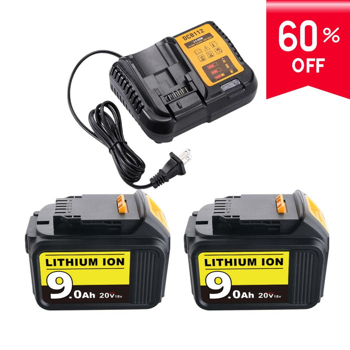 For Dewalt 9.0Ah Battery replacement | 20V Max Li-ion Battery DCB200 DCB201 DCB203 DCB181 DCB180 & Charger for Dewalt 20V & 12V Li-Ion Battery | Replace DCB115 DCB107 DCB100 DCB112-2026SS