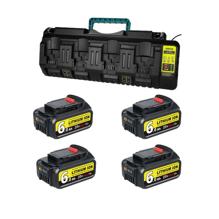 For Dewalt 20V Battery Replacement DCB203 Li-ion Battery 4 Pack With DCB104 4-Port Fast Charger For DeWalt DCB104 12-20V MAX DCB102 DCB204