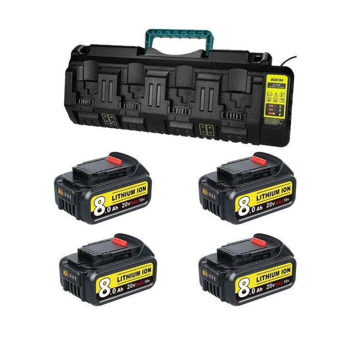 For Dewalt 20V Battery Replacement DCB203 Li-ion Battery 4 Pack With DCB104 4-Port Fast Charger For DeWalt DCB104 12-20V MAX DCB102 DCB204