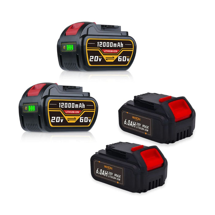 For Dewalt 20V Battery 6Ah Replacement | DCB205 Li-ion Batteries 2 Pack+ For Dewalt DCB609 20V/60V MAX FLEXVOLT Li-Ion 12.0Ah Battery DCB609-2 DCB606 2Pack