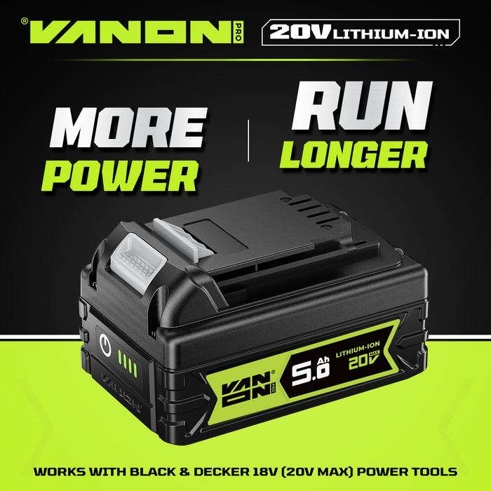 VANON PRO For Black and Decker 20V Max LBXR20 Battery 5Ah Replacement
