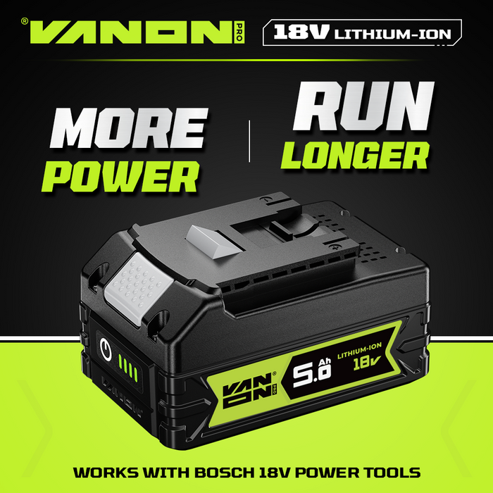 VANON PRO For Bosch 18V BAT610G Battery 5Ah Replacement