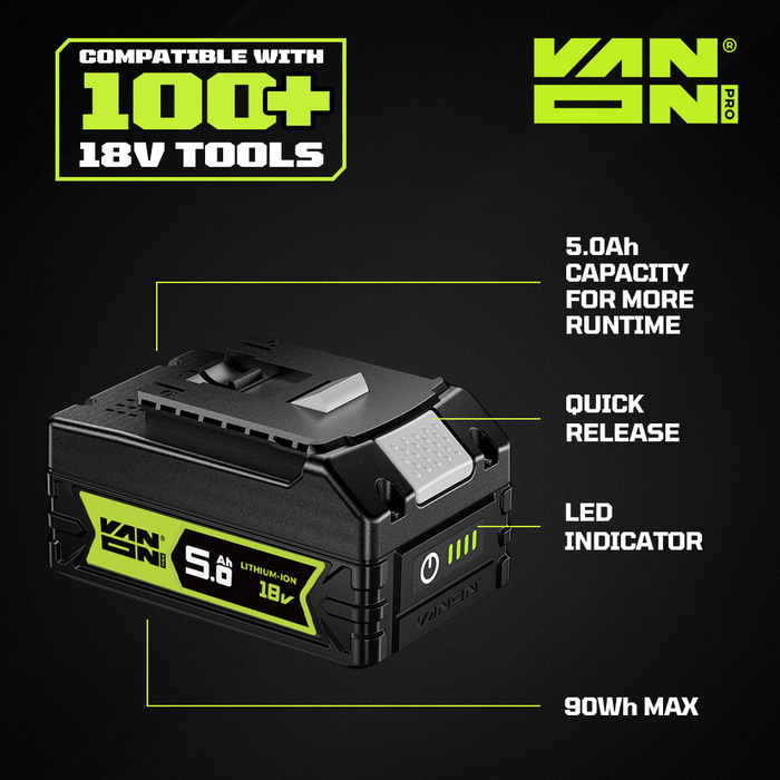 VANON PRO For Bosch 18V BAT610G Battery 5Ah Replacement