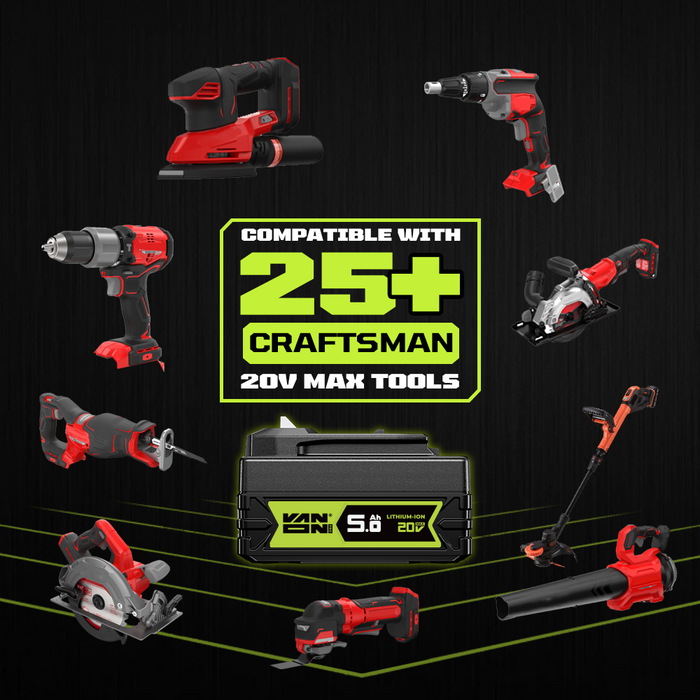 VANON PRO For Craftsman 20V Max V20 Battery 5Ah Replacement