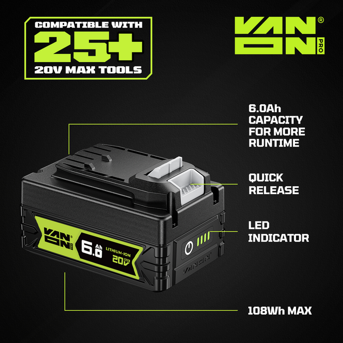 VANON PRO For Craftsman 20V Max V20 Battery 6Ah Replacement