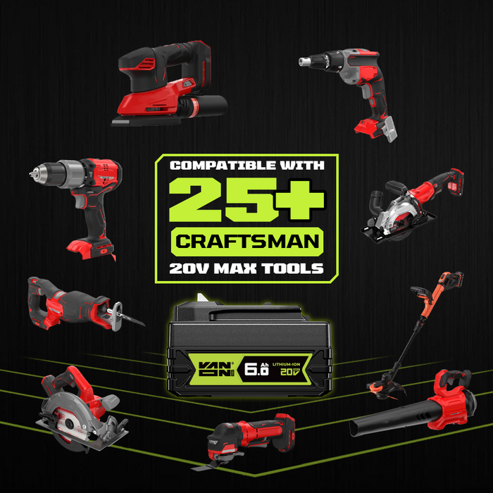 VANON PRO For Craftsman 20V Max V20 Battery 6Ah Replacement