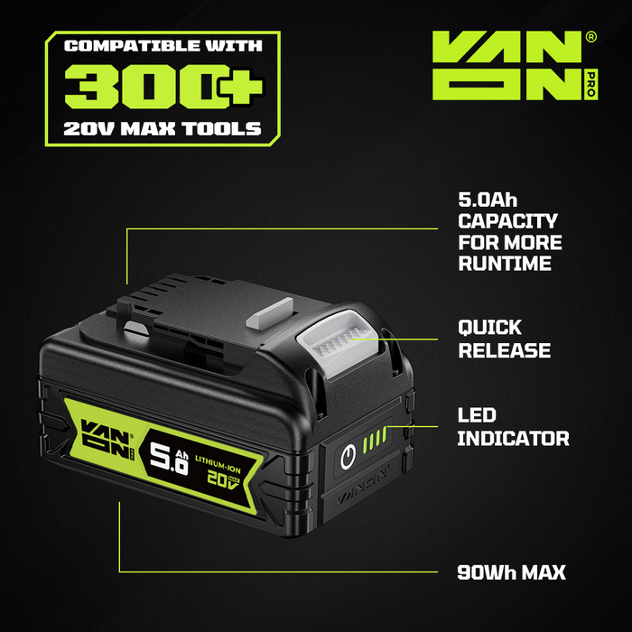 VANON PRO For Dewalt 20V Max DCB200 Battery 5Ah Replacement
