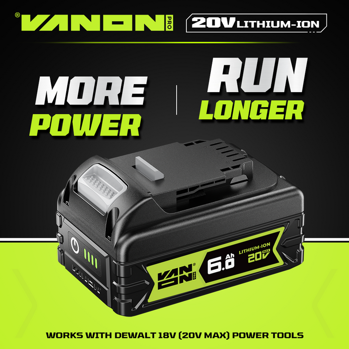 VANON PRO For Dewalt 20V Max DCB200 Battery 6Ah Replacement