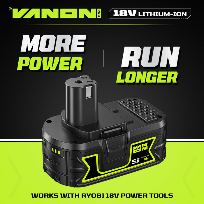 VANON PRO For For Ryobi 18V P108 Battery 5Ah Replacement