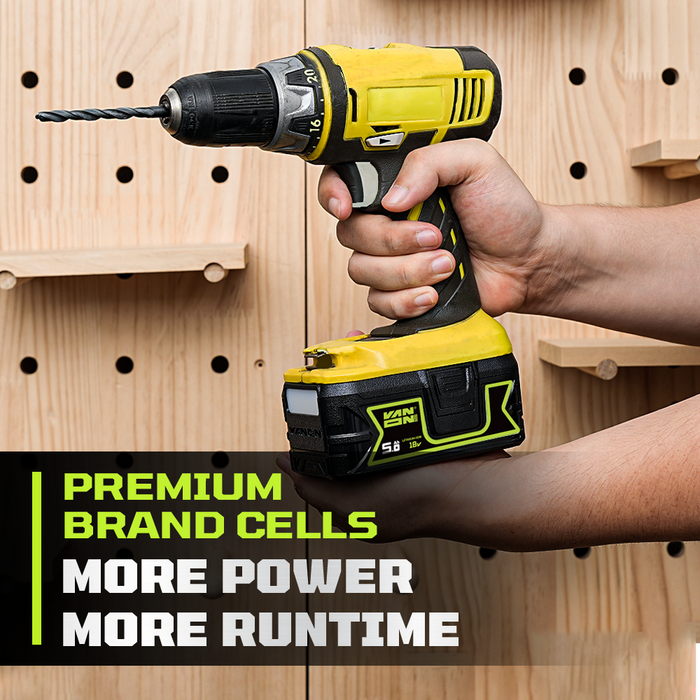 VANON PRO For For Ryobi 18V P108 Battery 5Ah Replacement