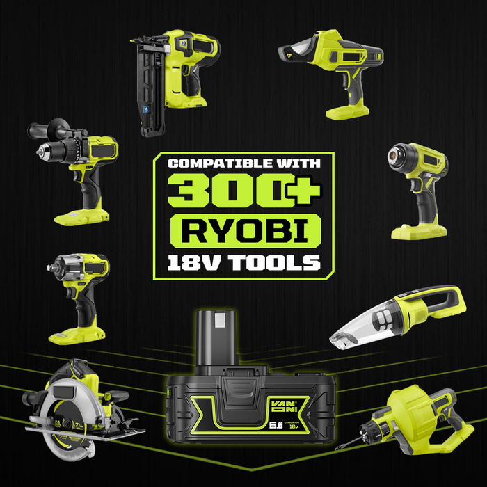 VANON PRO For For Ryobi 18V P108 Battery 6Ah Replacement