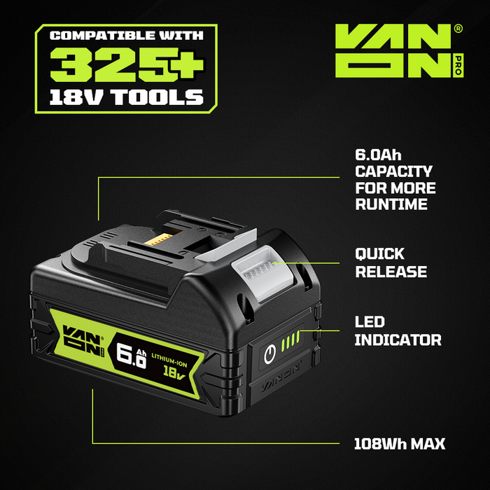 VANON PRO For Makita 18V BL1860B Battery 6Ah Replacement