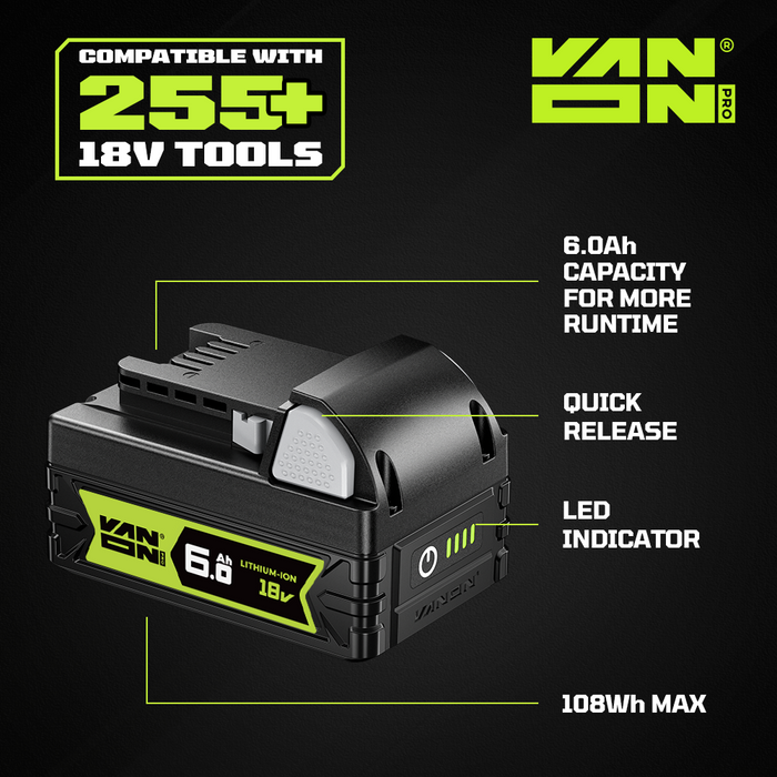 VANON PRO For Milwaukee 18V M18 Battery 6Ah Replacement