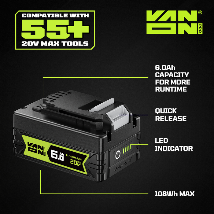 VANON PRO For Porter Cable 20V Max PCC685L Battery 6Ah Replacement