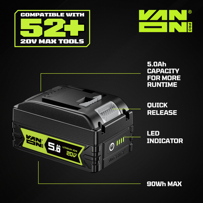 VANON PRO For Worx 20V Max WA3520 Battery 5Ah Replacement