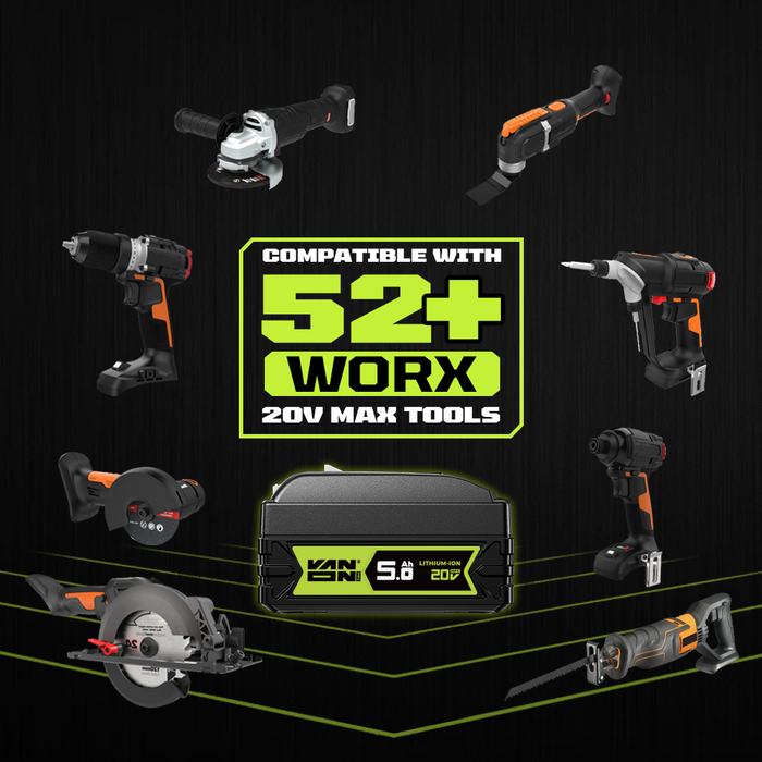 VANON PRO For Worx 20V Max WA3520 Battery 5Ah Replacement