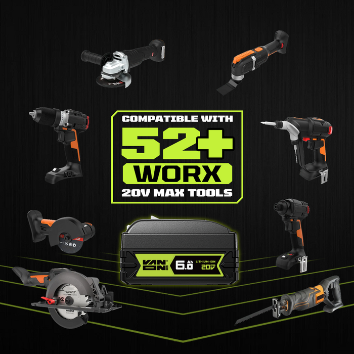 VANON PRO For Worx 20V Max WA3520 Battery 6Ah Replacement