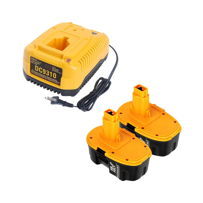 2 Packs 3.6Ah DC9096 Battery and DC9310 Charger Compatible with Dewalt 18V Battery DC9098 DC9099 DW9096