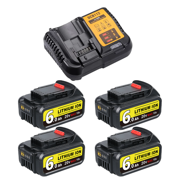 For Dewalt 20V Max Battery | DCB200 6.0Ah Li-ion Battery 2&4 Pack With DCB112 charger For Dewalt 20V Battery Charger | Replace DCB112 DCB107 DCB105