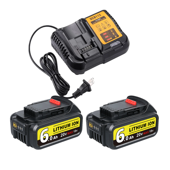 For Dewalt 20V Max Battery | DCB200 6.0Ah Li-ion Battery 2&4 Pack With DCB112 charger For Dewalt 20V Battery Charger | Replace DCB112 DCB107 DCB105