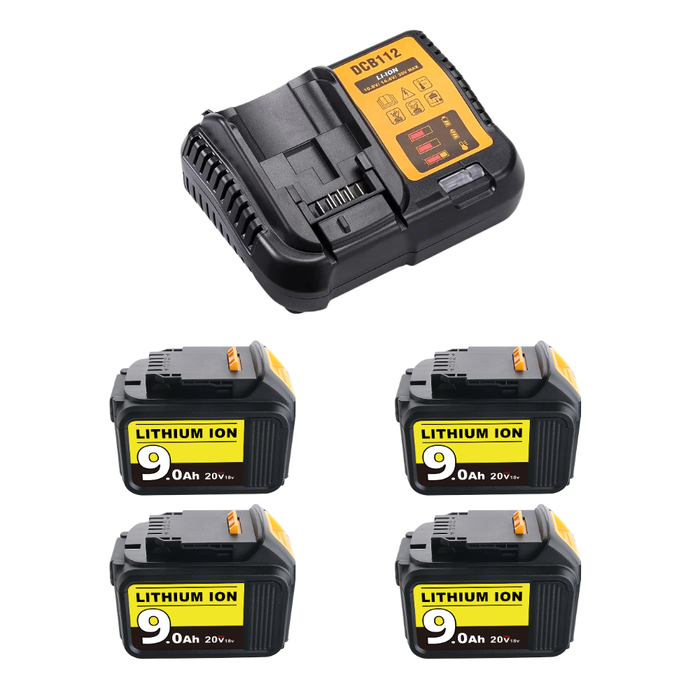 For Dewalt 20V Max Battery | DCB200 9.0Ah Li-ion Battery 2&4 Pack With DCB112 charger For Dewalt 20V Battery Charger | Replace DCB112 DCB107 DCB105