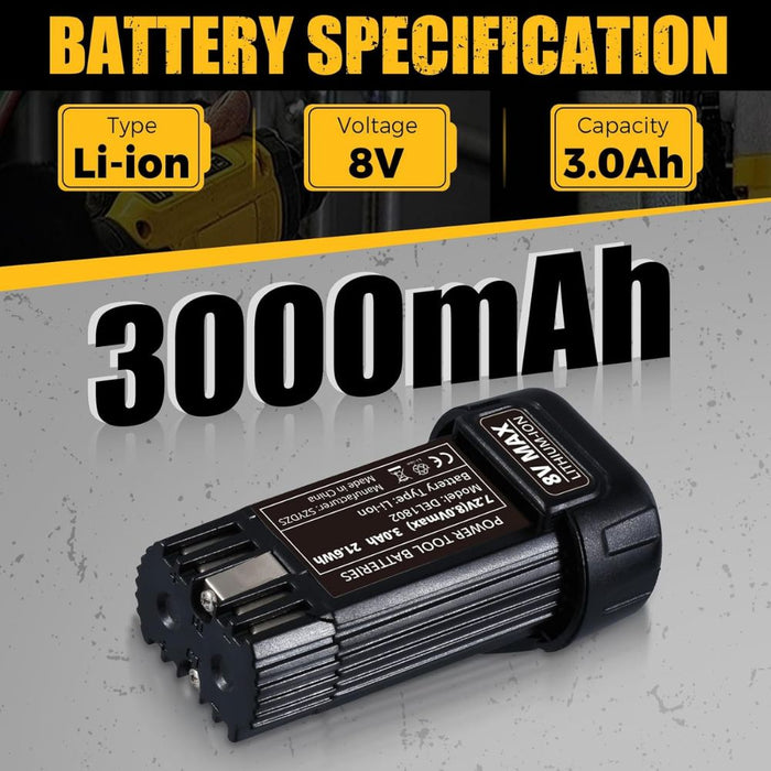 For Dewalt 8V 3.0Ah Battery Replacement 2Pack |  DCB080 DCF680N1 DW4390 DCF680N2 DCL023 DCF680 DCB095 DCF682