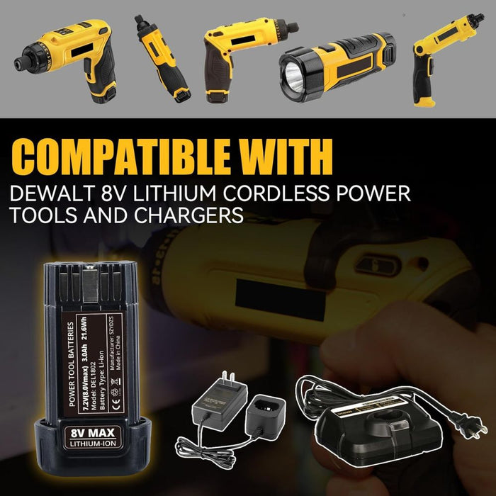 For Dewalt 8V 3.0Ah Battery Replacement 2Pack |  DCB080 DCF680N1 DW4390 DCF680N2 DCL023 DCF680 DCB095 DCF682