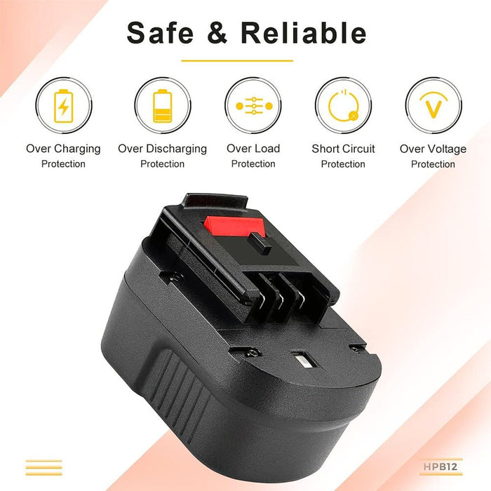 For Black and Decker 12V Battery Replacement | HPB12 4.8Ah Battery