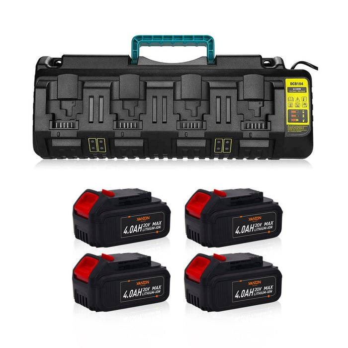 For Dewalt 20V 4.0Ah Battery Replaceemnt DCB203 Li-ion Battery 4&8 Pack With DCB104 4-Port Fast Charger For DeWalt DCB104 12-20V MAX DCB102 DCB204