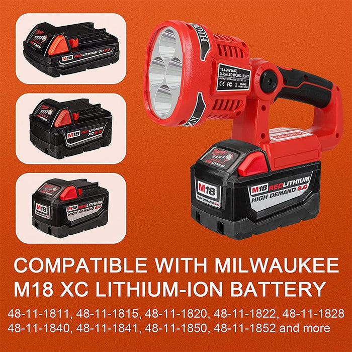 12W 1120LM Cordless LED Work Light Powered by Milwaukee M18 Lithium Ion Batteries