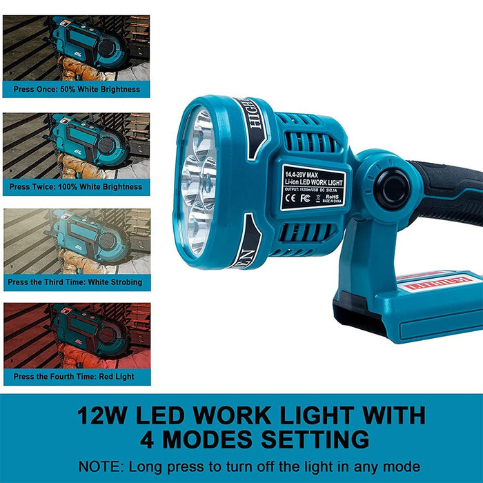 12W 1120LM Cordless LED Work Light Powered by Makita 18V Max LXT Lithium-Ion Battery