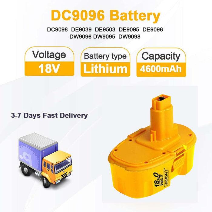 For DEWALT 18V XRP Battery Replacement | DC9096 4.6AH Ni-MH Battery 6 Pack
