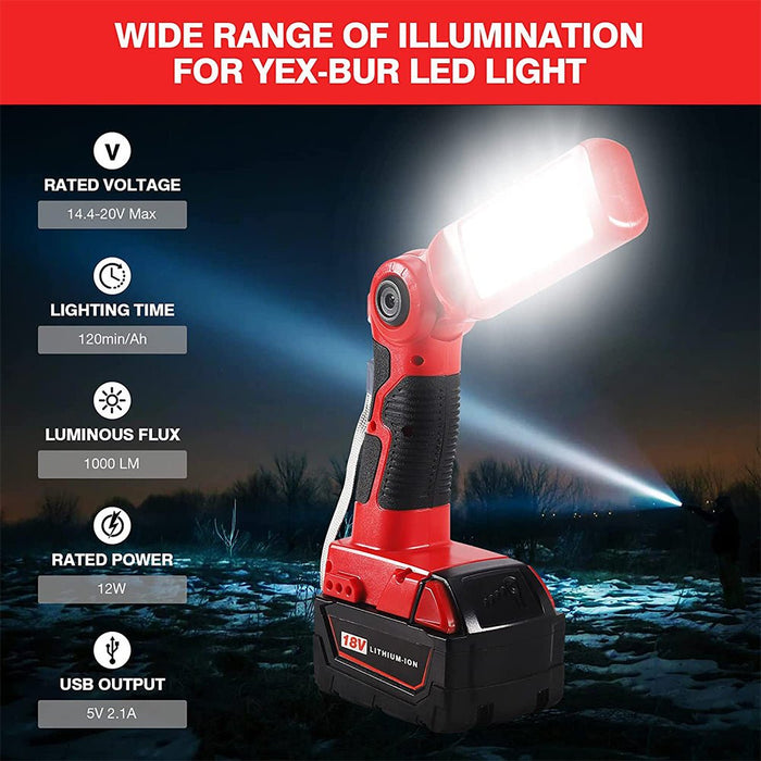 12W 1000LM LED Flashlight Work Light Powered by Milwaukee 18V M18 Lithium Ion Batteries