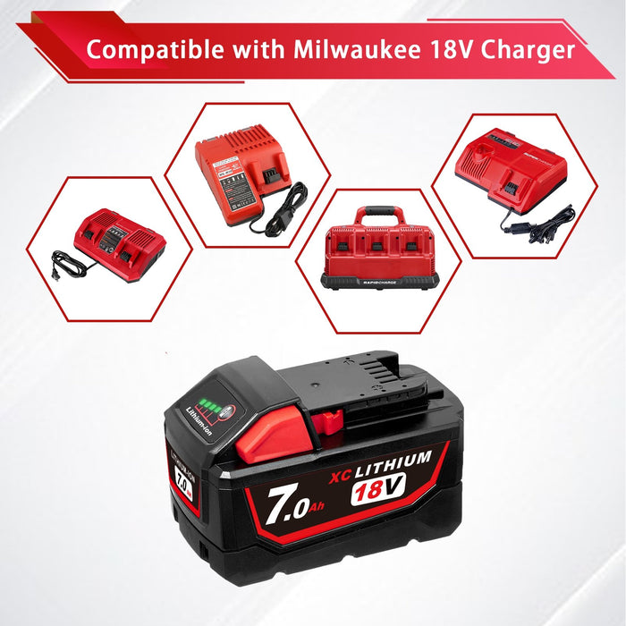 7.0Ah For Milwaukee 18V Battery Replacement 48-11-1811 | M18 Li-ion Battery
