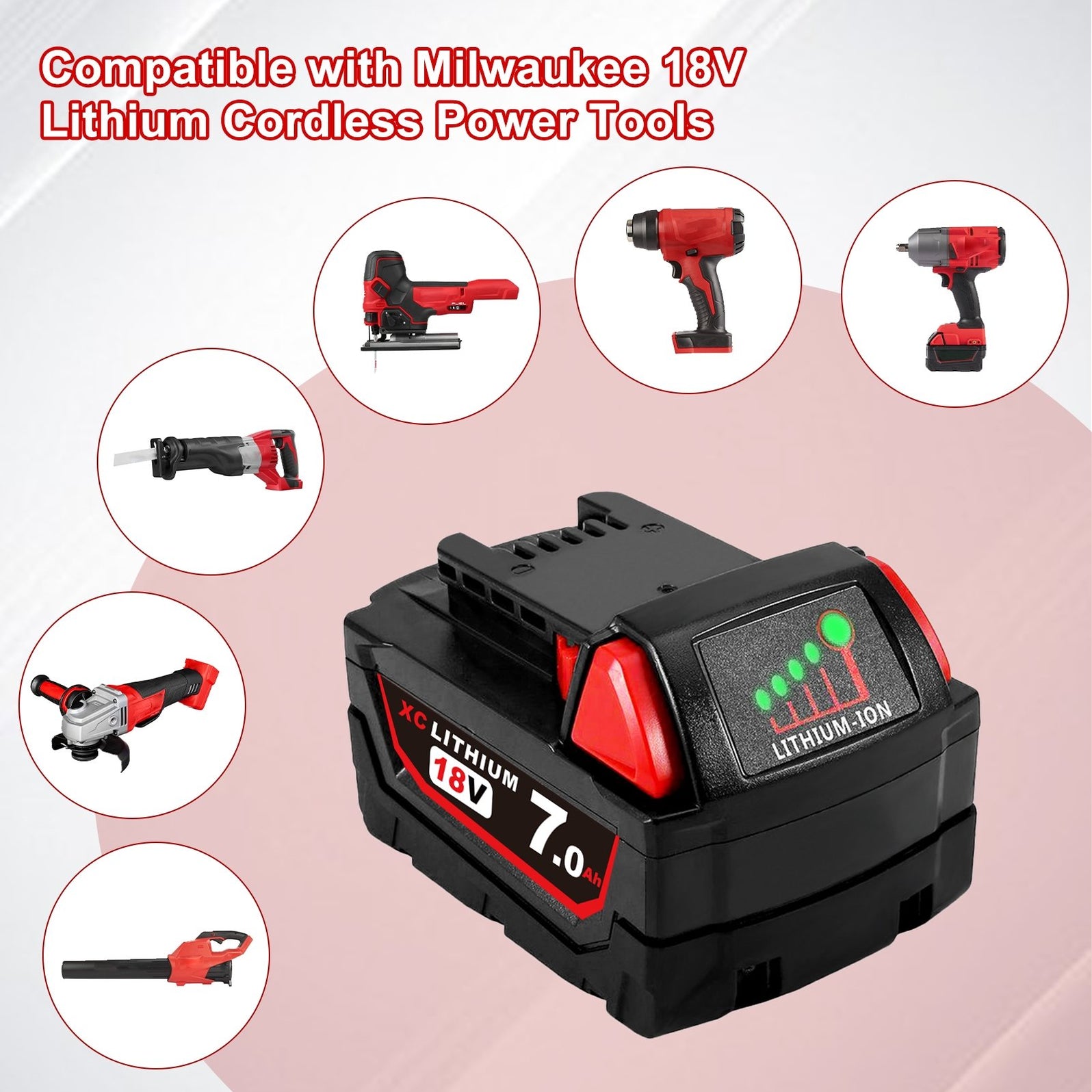 Mellif Draadloos heet lijmpistool compatibel met Milwaukee 18V batterij, Handheld elektrisch lijmpistool volledige grootte voor kunst en ambachten & doe-het-zelf met 20 0,43 inch lijmsticks (alleen
