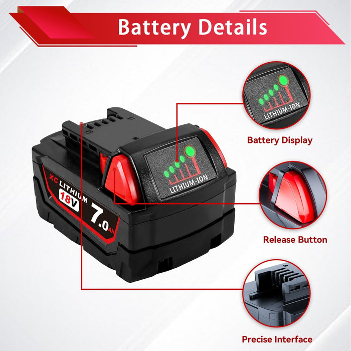 7.0Ah For Milwaukee 18V Battery Replacement 48-11-1811 | M18 Li-ion Battery