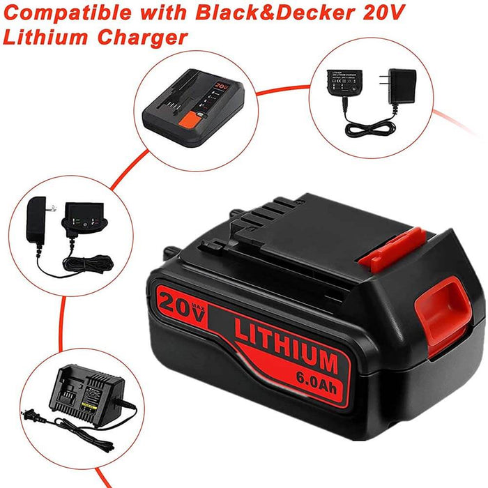 For Black and Decker 20V Battery 6Ah | LBXR20 Batteries 2 Pack