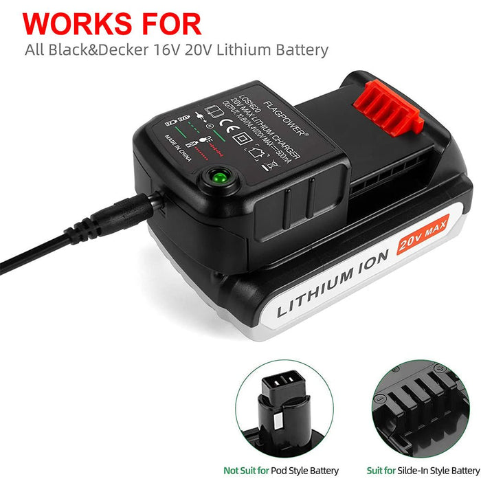 20V Li-on Battery Charger for Black Decker LBXR20 LB20 LBX20 LBX4020  LB2X4020 US