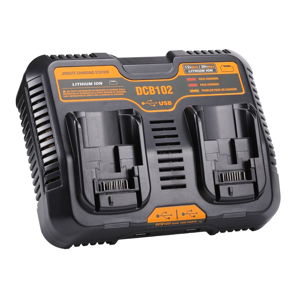DEWALT 12/20V MAX Battery Charger, Corded, Dual Charging Station, 2-USB  Ports Included (DCB102)