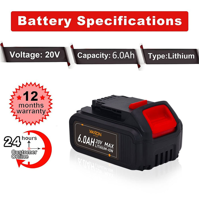 For Dewalt 20V DCB200 Battery 6.0Ah Replacement | DCB205 Batteries 4 Pack