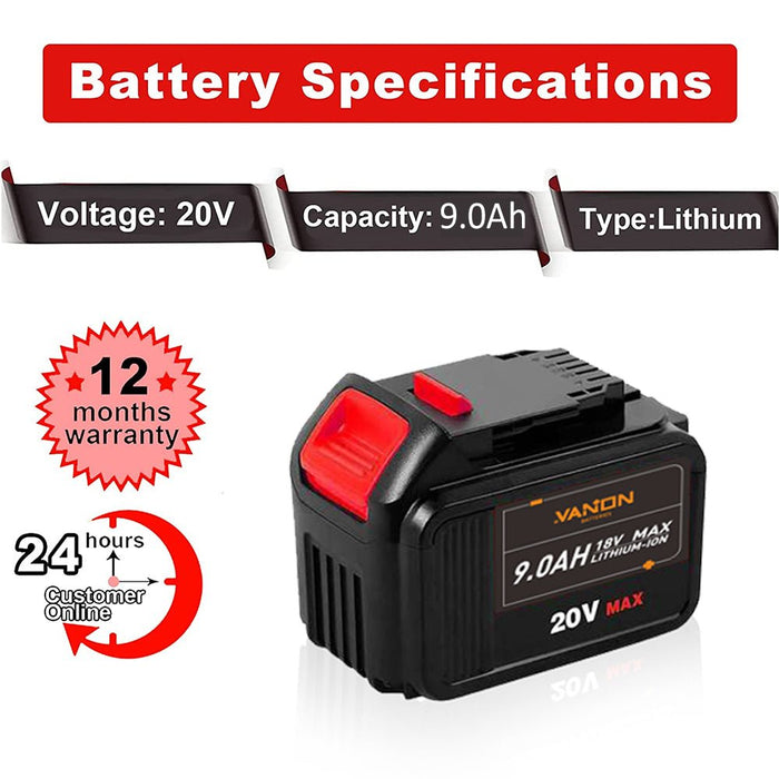 For Dewalt 9.0Ah Battery replacement | 20V Max Li-ion Battery DCB200 4 Pack+ Free charger& Holders
