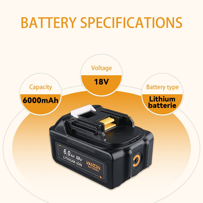 For Makita 18V Battery 6Ah Replacement  BL1860 Battery 6 Pack —  Vanon-Batteries-Store