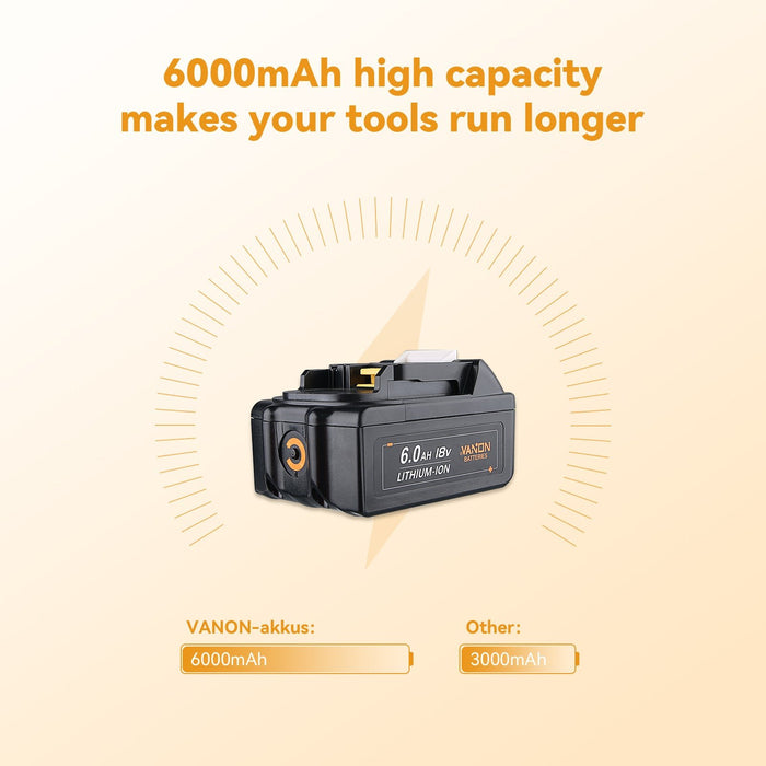 For Makita 18V Battery 6Ah Replacement  BL1860 Battery 6 Pack — Vanon- Batteries-Store