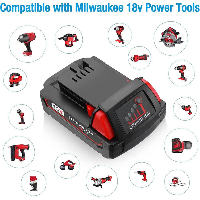 For Milwaukee 18V Battery 3Ah Replacement | M18 Batteries 2 Pack